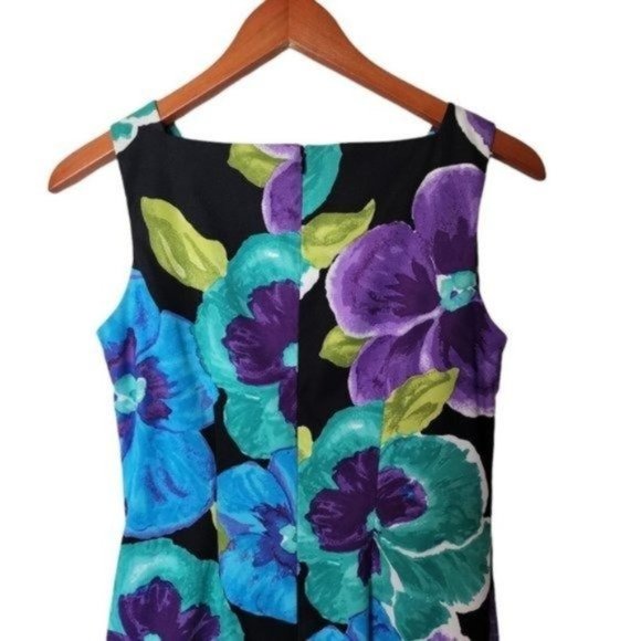 ABStudio Sleeveless Tank‎ Dress Violet Flower Size 6 Floral Black Casual - Picture 8 of 10